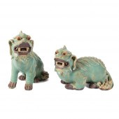 PAIR CHINESE CELADON GLAZED FU