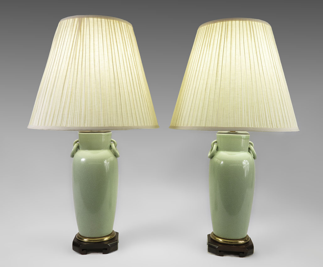 PAIR CHINESE CELADON RING HANDLE