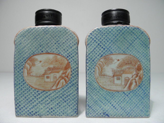 Pair Chinese ceramic tea bottles.