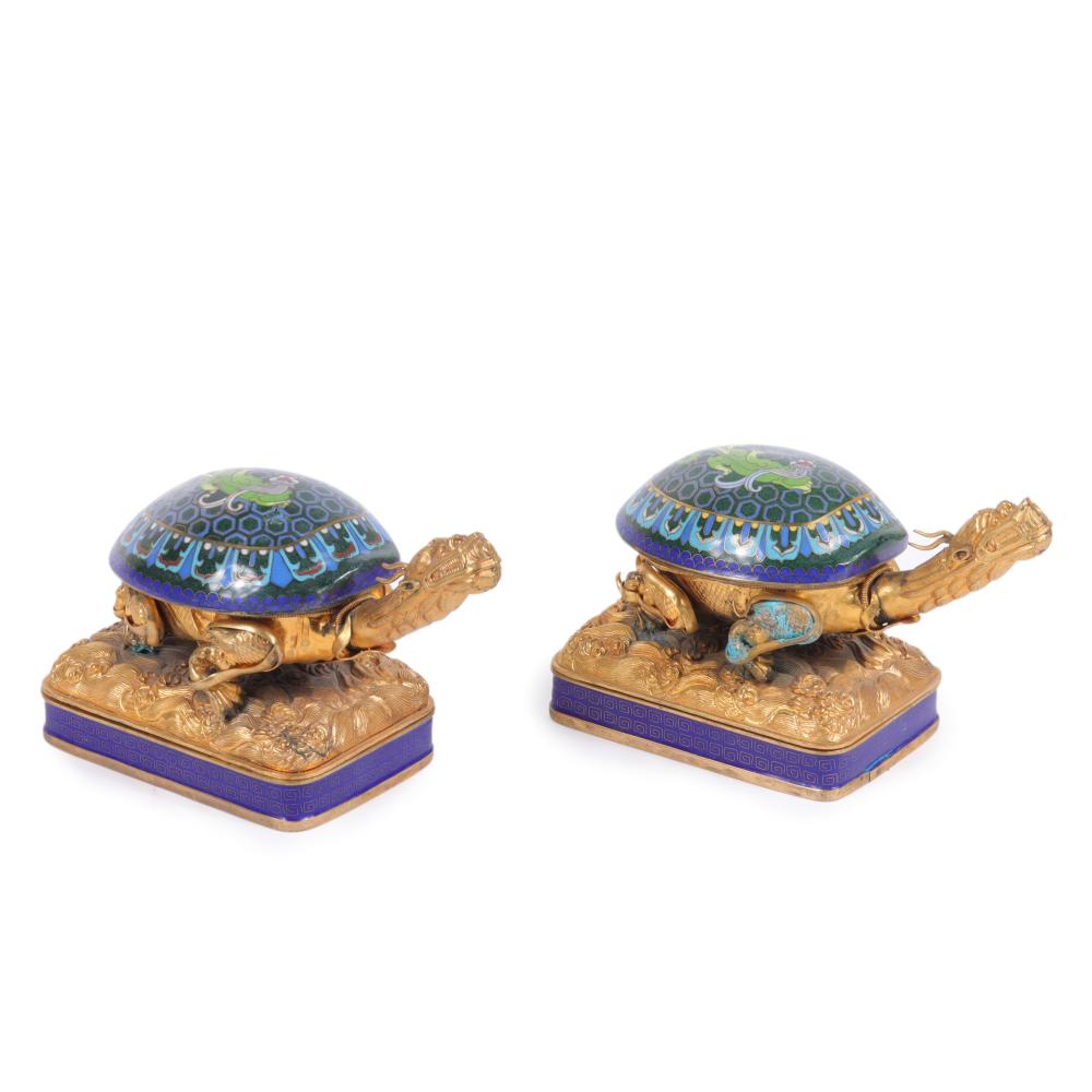 PAIR CHINESE CLOISONNE BIXI