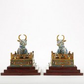 PAIR CHINESE CLOISONNE BULLS W