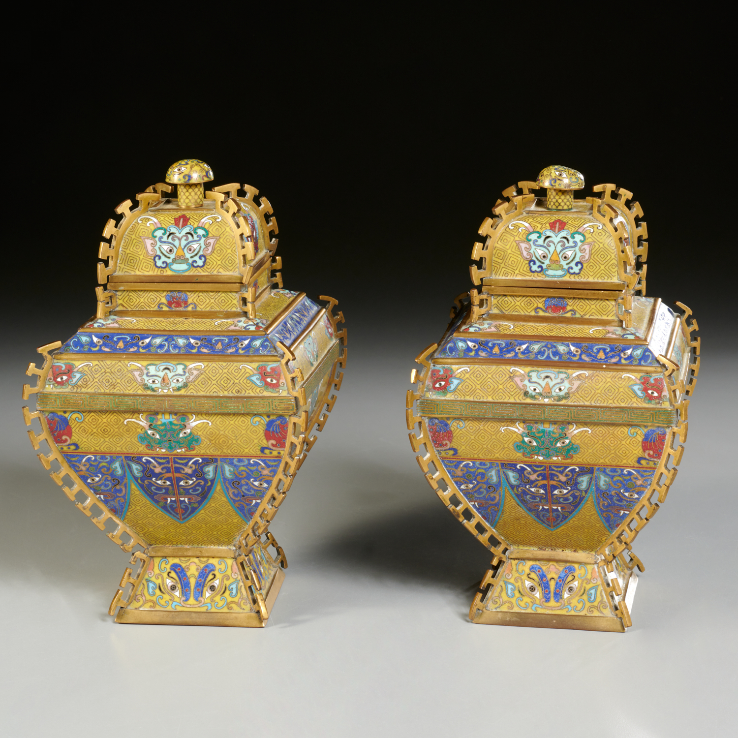 PAIR CHINESE CLOISONNE COVERED