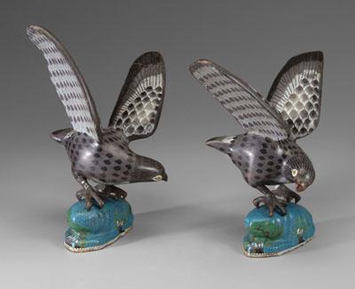 Pair Chinese cloisonné eagles:
