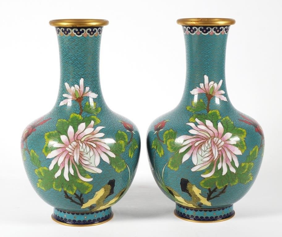 PAIR CHINESE CLOISONNE FLOWER
