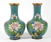 PAIR CHINESE CLOISONNE FLOWER