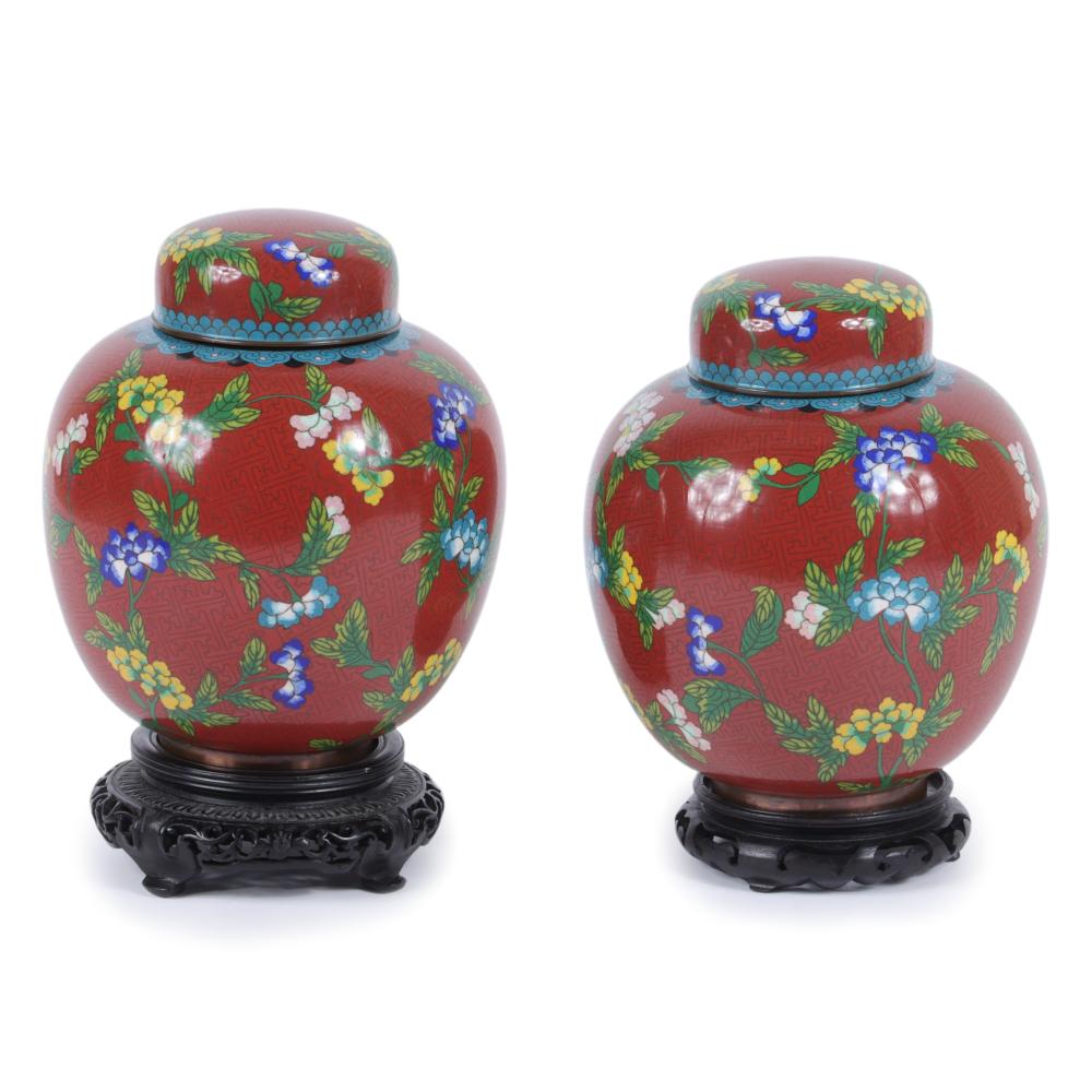 PAIR CHINESE CLOISONNE GINGER