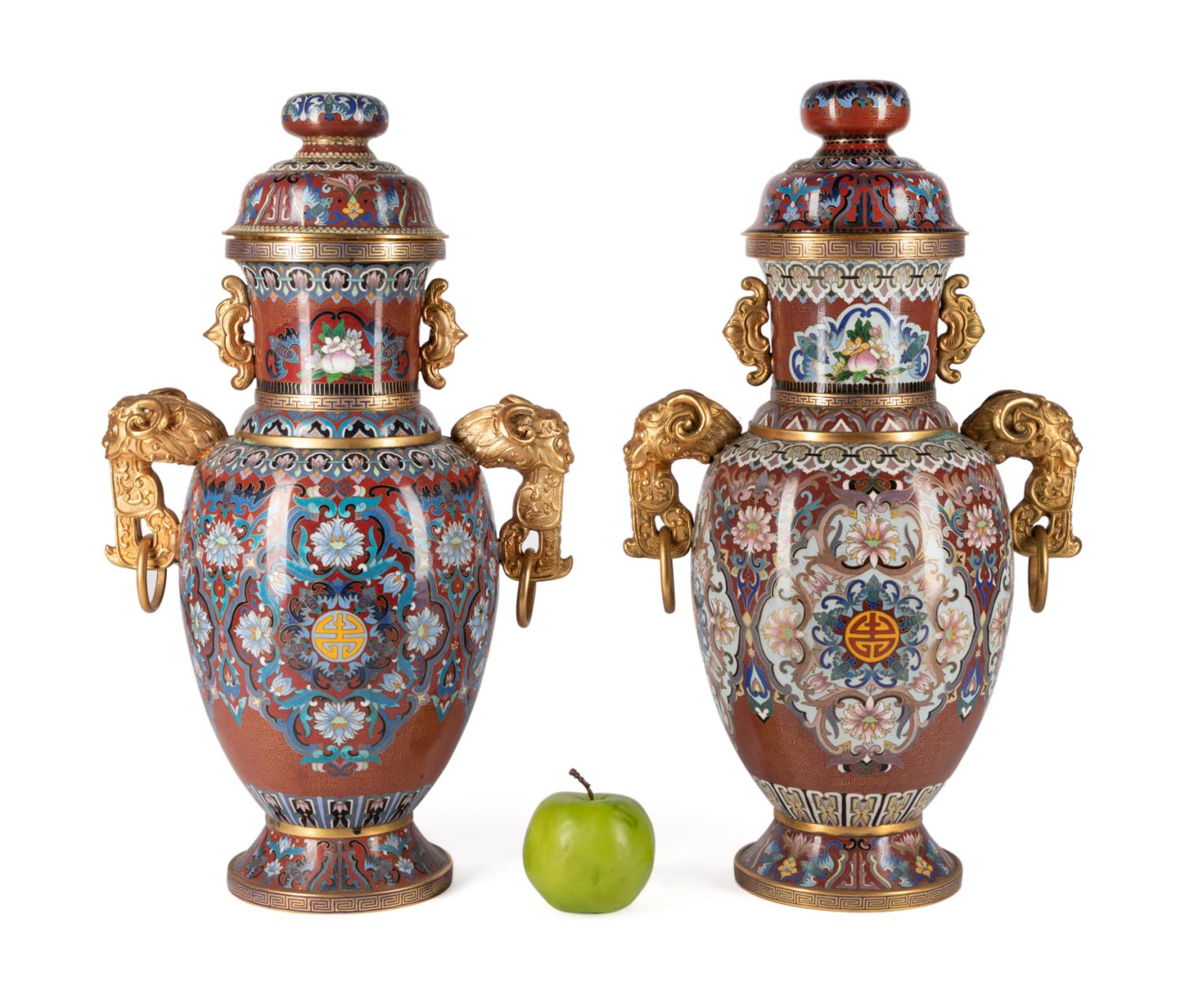 PAIR CHINESE CLOISONNE LIDDED