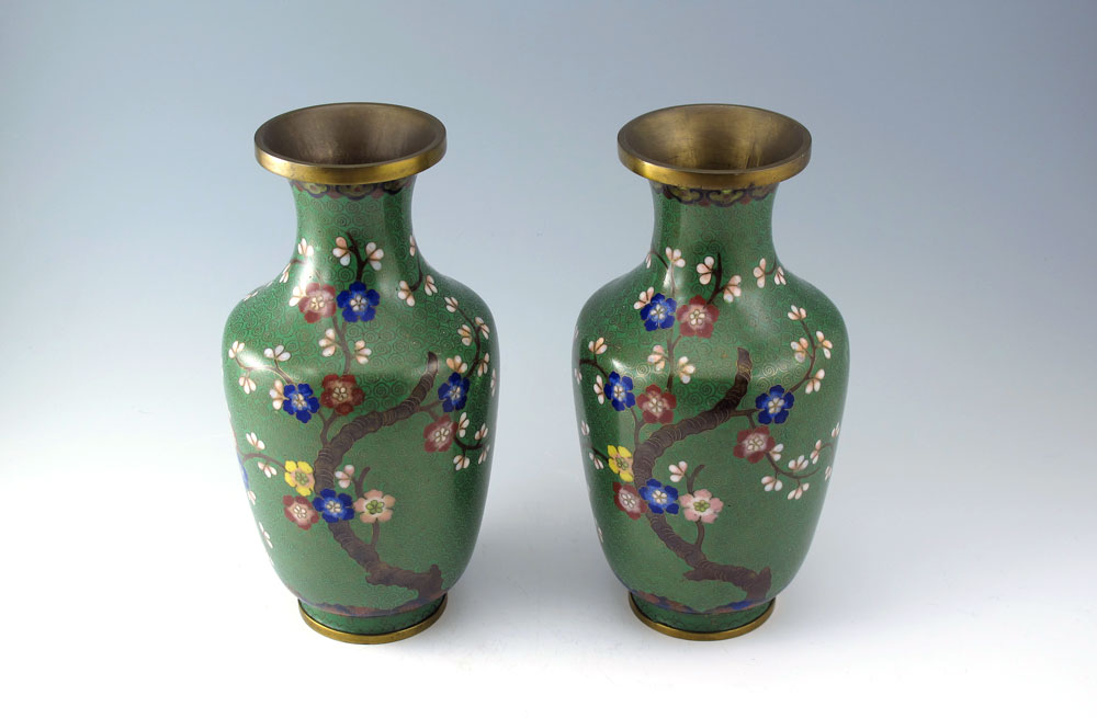 PAIR CHINESE CLOISONNE VASES: