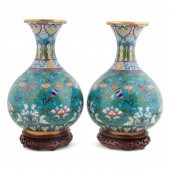 PAIR CHINESE CLOISONNE VASES O