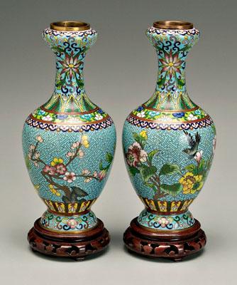 Pair Chinese cloisonne vases: ovoid