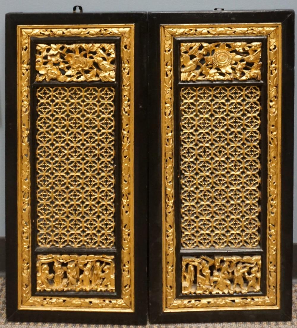 PAIR CHINESE EBONIZED AND GILT