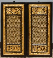 PAIR CHINESE EBONIZED AND GILT
