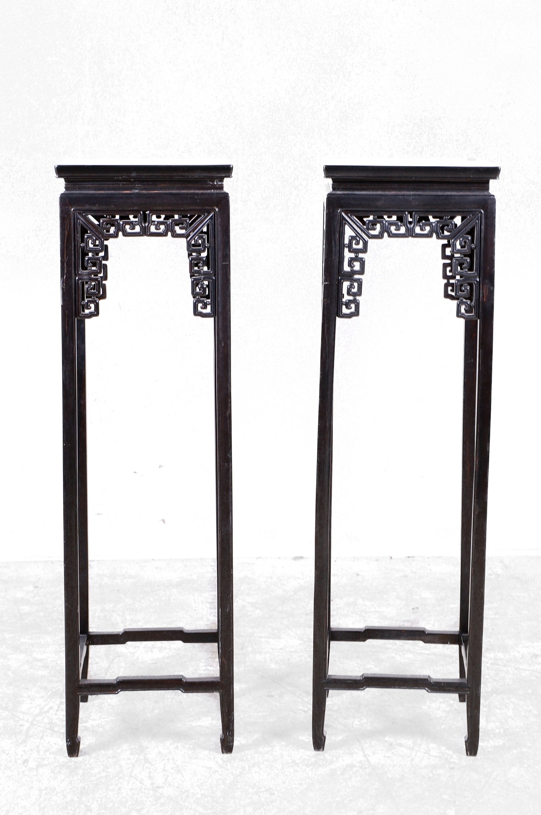 Pair Chinese ebonized carved