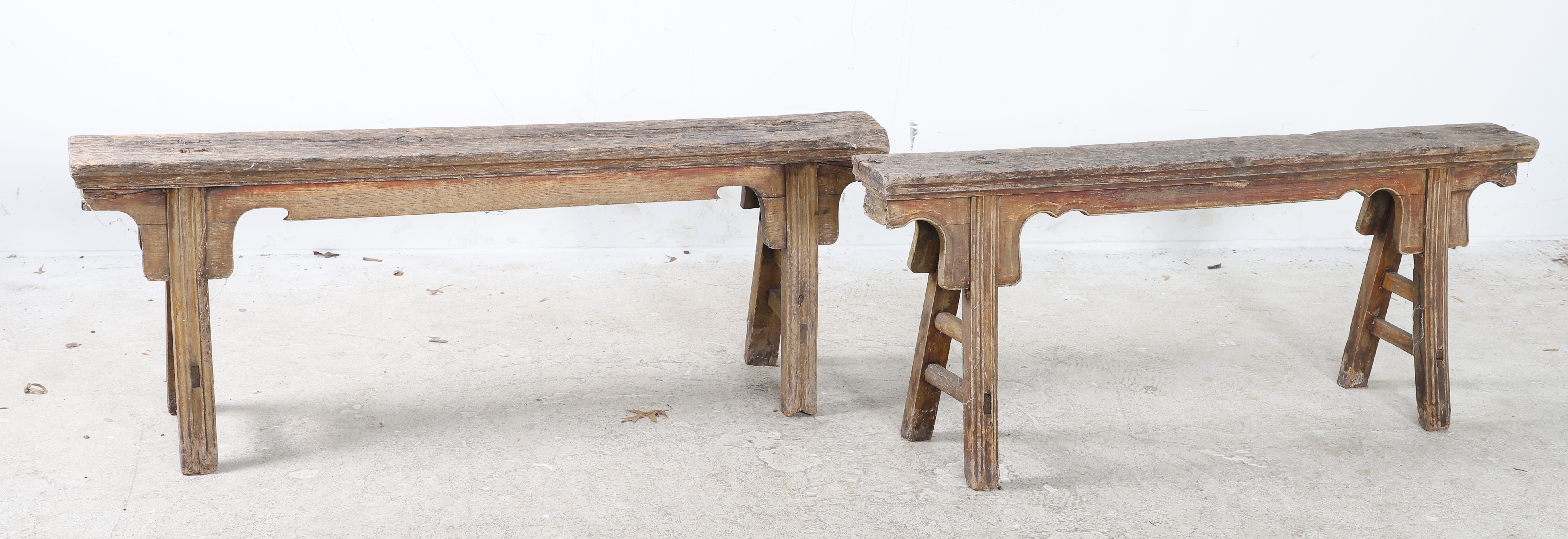 Pair Chinese elmwood carved