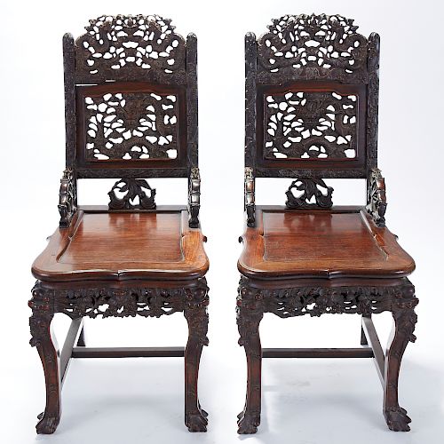 PAIR CHINESE EXPORT CARVED ROSEWOOD