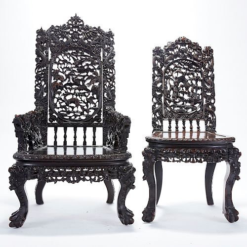 PAIR CHINESE EXPORT CARVED ROSEWOOD