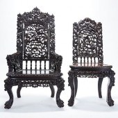 PAIR CHINESE EXPORT CARVED ROS