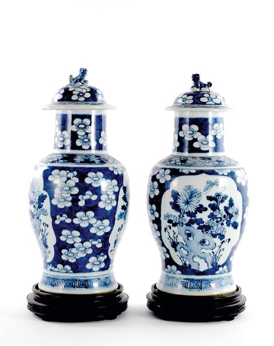 Pair Chinese Export covered urns