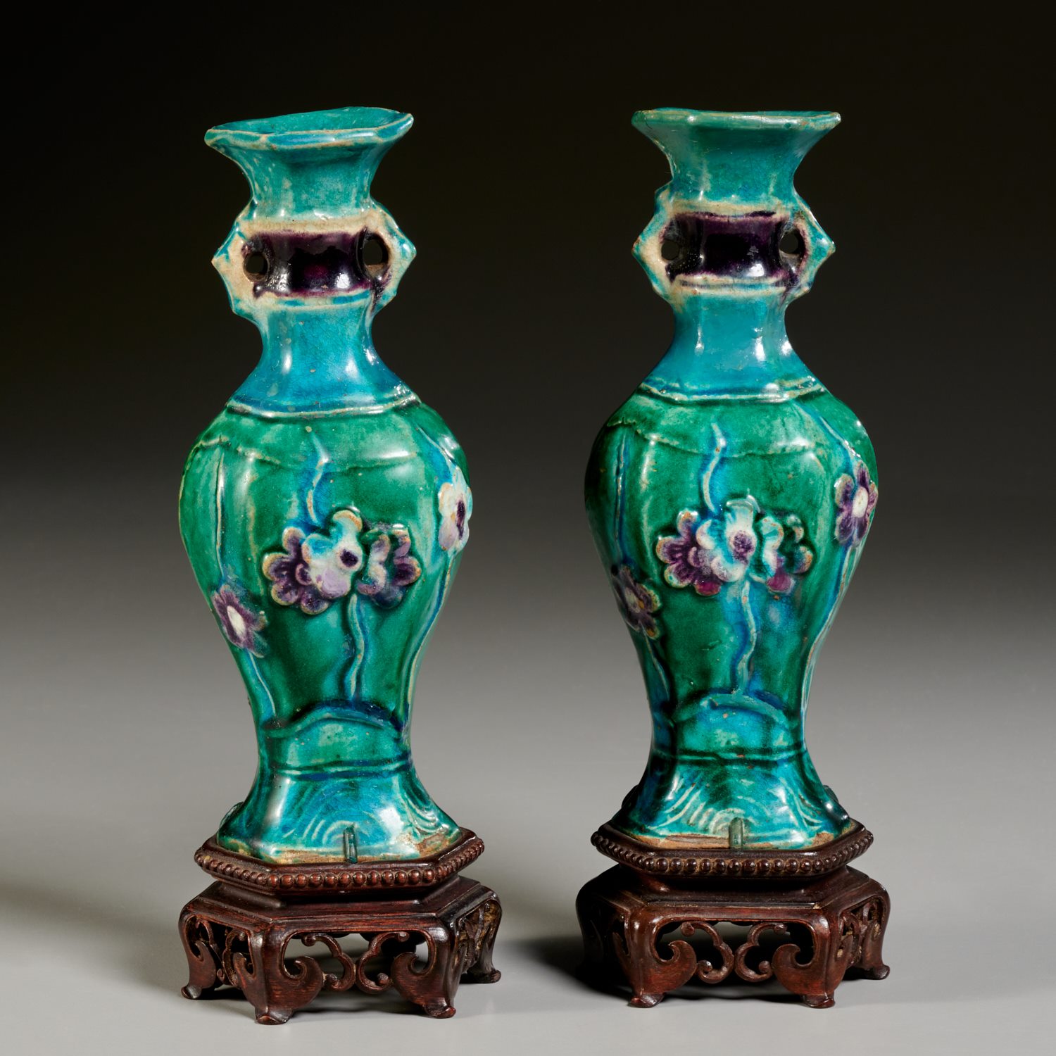PAIR CHINESE FAHUA VASES, EX C.T.