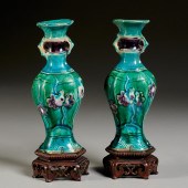PAIR CHINESE FAHUA VASES, EX C