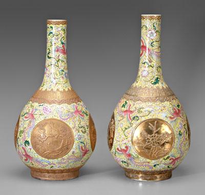 Pair Chinese famille rose bottle