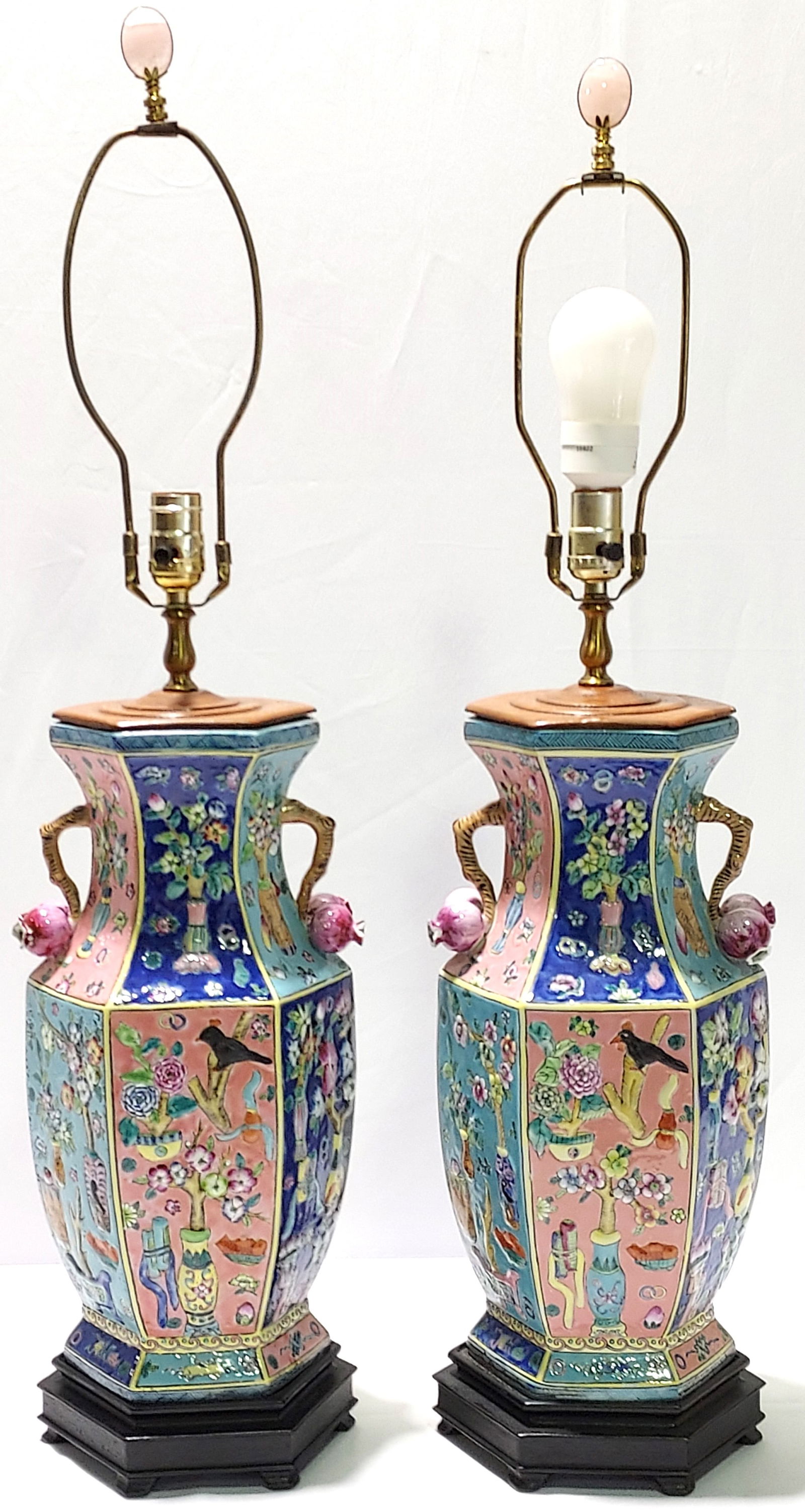 PAIR CHINESE FAMILLE ROSE HEXAGONAL