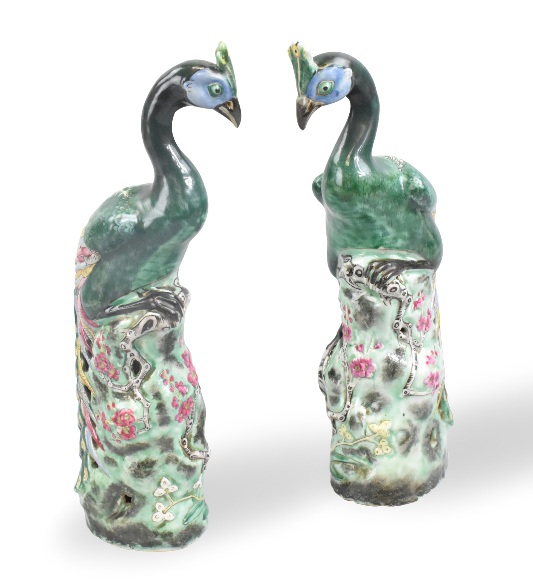 PAIR CHINESE FAMILLE ROSE PEACOCK