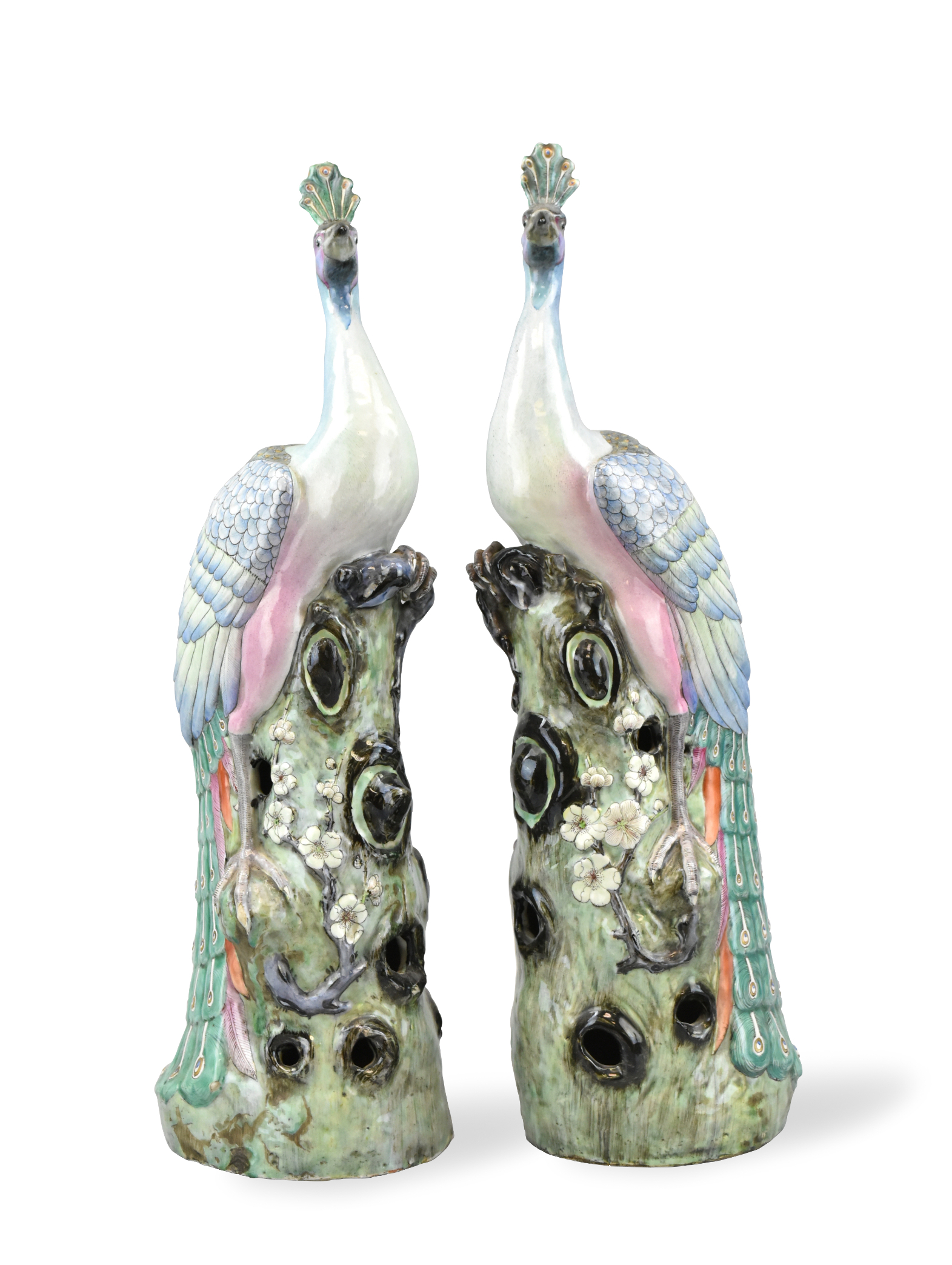 PAIR CHINESE FAMILLE ROSE PEACOCK