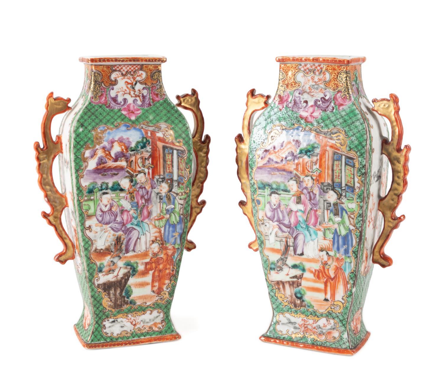 PAIR CHINESE FAMILLE ROSE VASES, H.