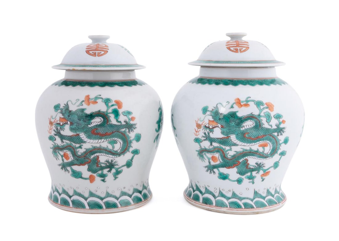 PAIR CHINESE FAMILLE VERTE DRAGON