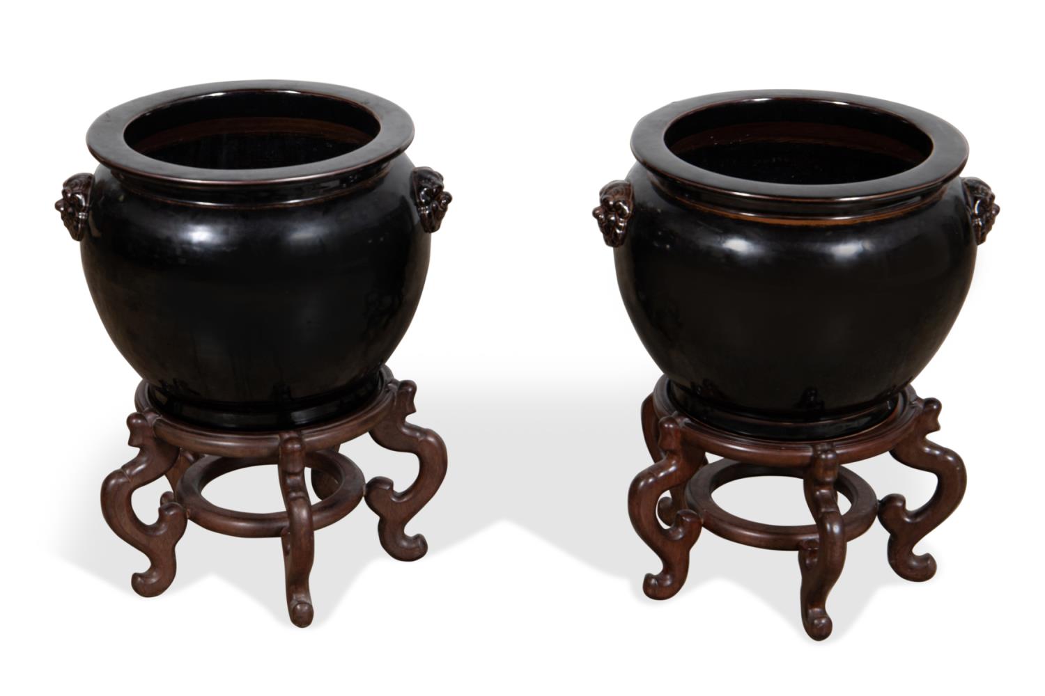 PAIR CHINESE FISHBOWLS ON STANDS