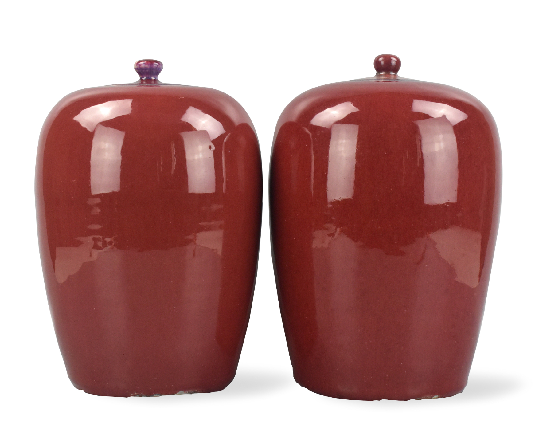 PAIR CHINESE FLAMBE GLAZED JARS &