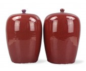 PAIR CHINESE FLAMBE GLAZED JAR