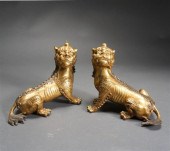 PAIR CHINESE GILT BRONZE RECUM