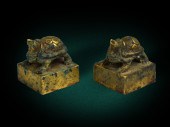 PAIR CHINESE GILT BRONZE TURTL