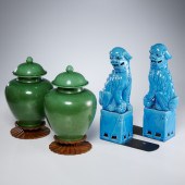 PAIR CHINESE GINGER JARS AND F