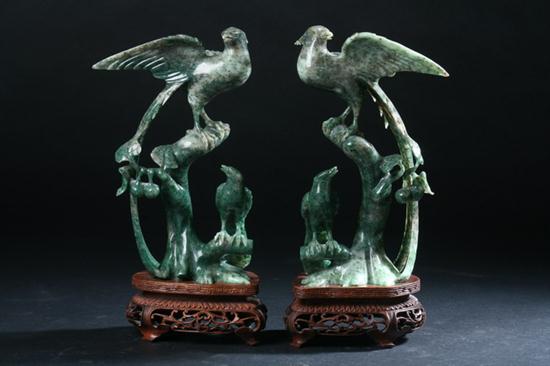 PAIR CHINESE GREEN JADE FIGURES