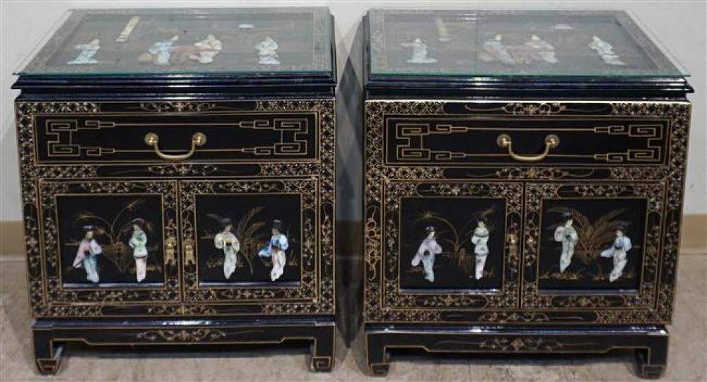 PAIR CHINESE HARDSTONE INSET
