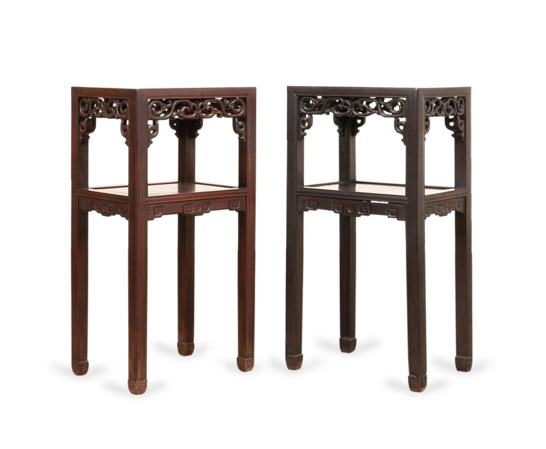 PAIR CHINESE HARDWOOD AND MARBLE
