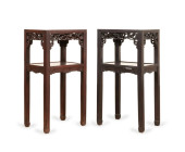 PAIR CHINESE HARDWOOD AND MARB