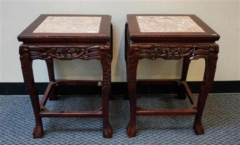 PAIR CHINESE HARDWOOD MARBLE