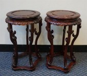PAIR CHINESE HARDWOOD TABOURET