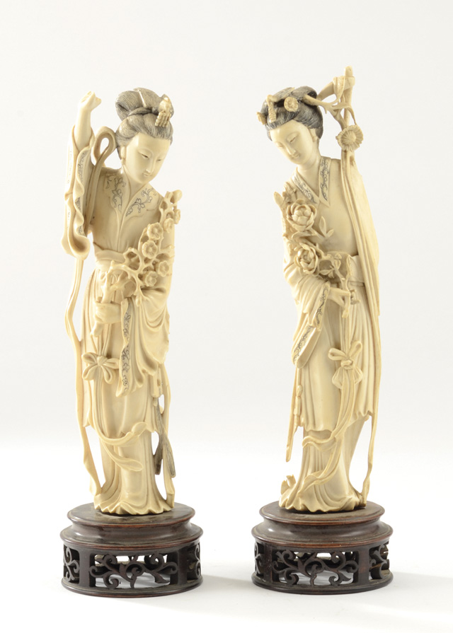PAIR CHINESE IVORY FIGURES