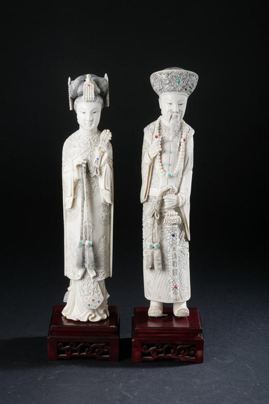 PAIR CHINESE IVORY FIGURES OF