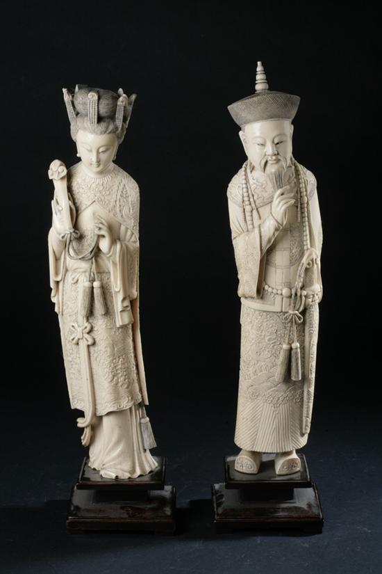 PAIR CHINESE IVORY FIGURES OF