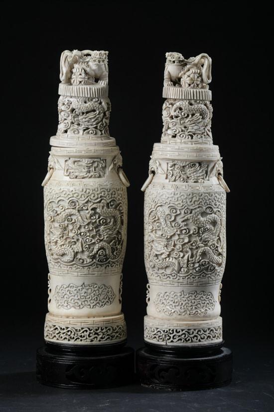 PAIR CHINESE IVORY VASES AND