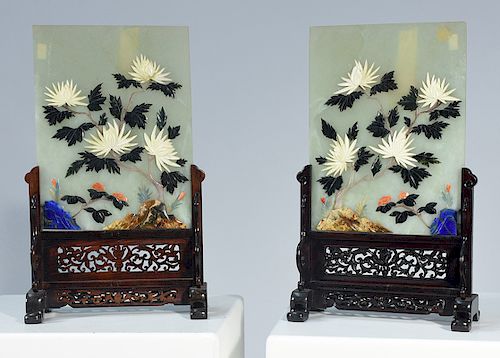 PAIR CHINESE JADE AND HARDSTONE