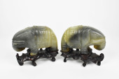 PAIR CHINESE JADE ELEPHANTS ON