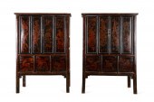 PAIR CHINESE LACQUER & HARDWOO