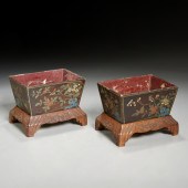 PAIR CHINESE LACQUER JARDINIER